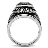 Stainless Steel Navy Ring with Sapphire Blue Glass