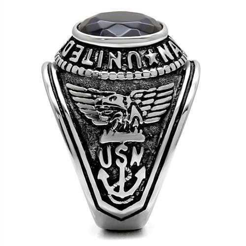 Stainless Steel Navy Ring with Sapphire Blue Glass