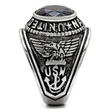 Stainless Steel Navy Ring with Sapphire Blue Glass