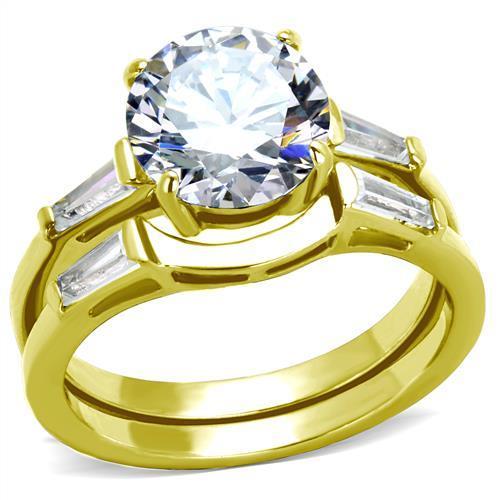 IP Gold(Ion Plating) Stainless Steel Ring with AAA Grade CZ  in Clear