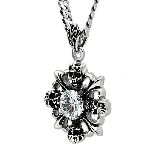High polished (no plating) Stainless Steel Chain Pendant with AAA Grade CZ  in Clear