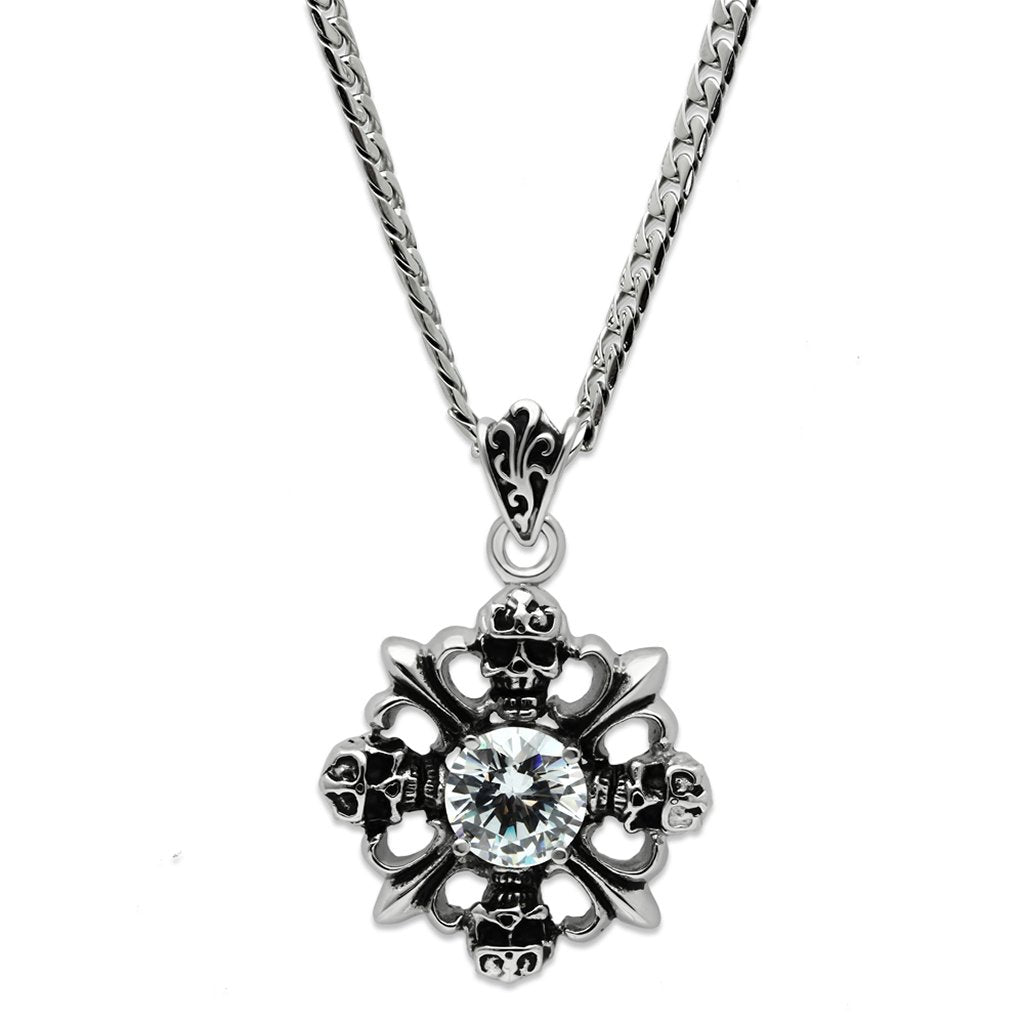 High polished (no plating) Stainless Steel Chain Pendant with AAA Grade CZ  in Clear