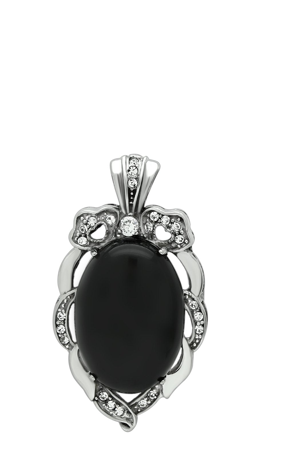High polished (no plating) Stainless Steel Chain Pendant with Semi-Precious Onyx in Jet