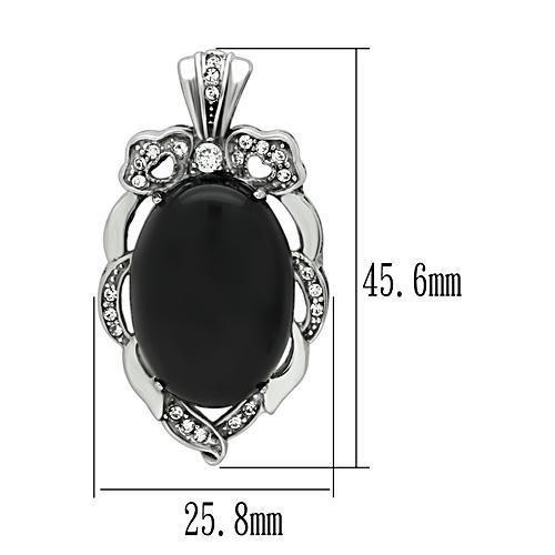 High polished (no plating) Stainless Steel Chain Pendant with Semi-Precious Onyx in Jet