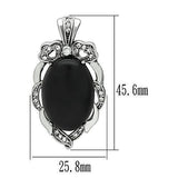 High polished (no plating) Stainless Steel Chain Pendant with Semi-Precious Onyx in Jet
