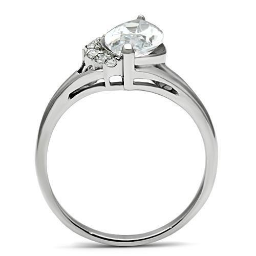 High polished (no plating) Stainless Steel Ring with AAA Grade CZ  in Clear