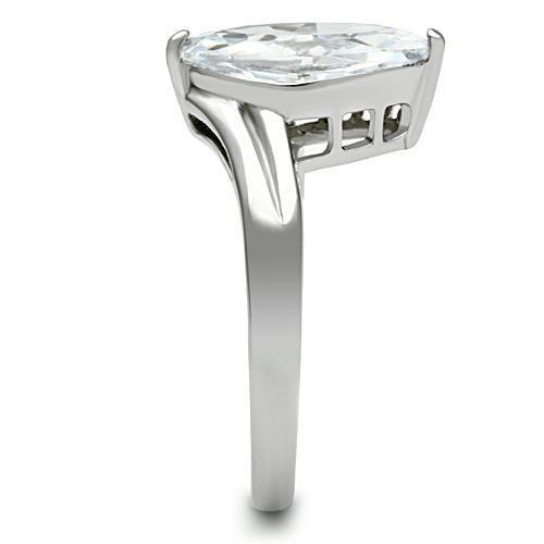 High polished (no plating) Stainless Steel Ring with AAA Grade CZ  in Clear