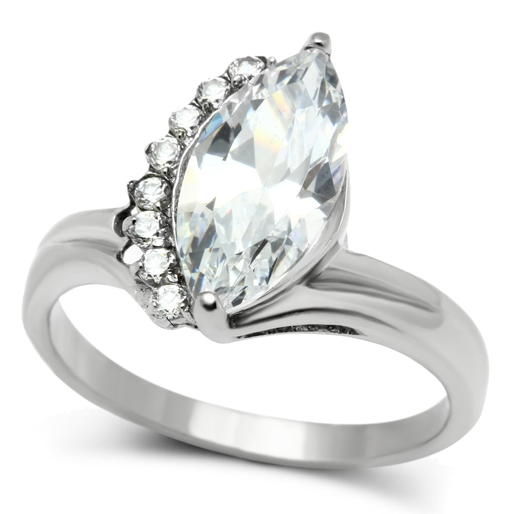 High polished (no plating) Stainless Steel Ring with AAA Grade CZ  in Clear
