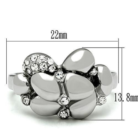High polished (no plating) Stainless Steel Ring with Top Grade Crystal  in Clear