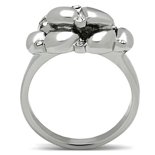 High polished (no plating) Stainless Steel Ring with Top Grade Crystal  in Clear