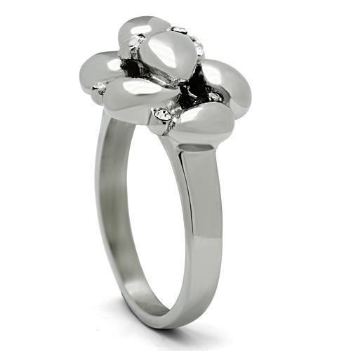High polished (no plating) Stainless Steel Ring with Top Grade Crystal  in Clear