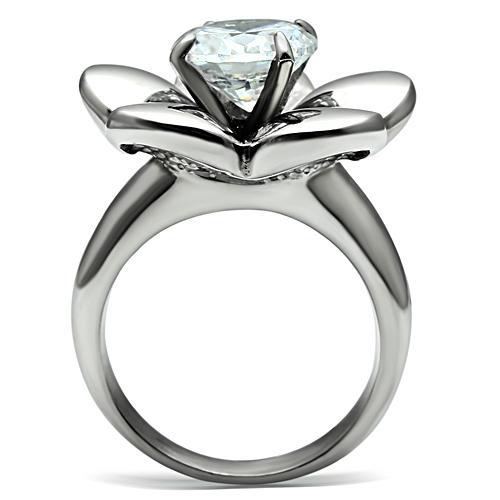 High polished (no plating) Stainless Steel Ring with AAA Grade CZ  in Clear