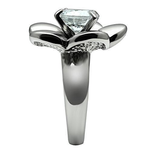 High polished (no plating) Stainless Steel Ring with AAA Grade CZ  in Clear