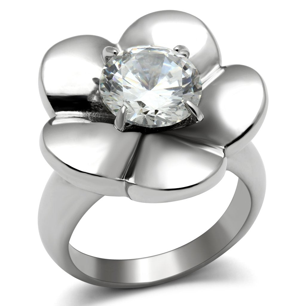 High polished (no plating) Stainless Steel Ring with AAA Grade CZ  in Clear