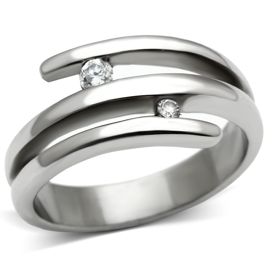 High polished (no plating) Stainless Steel Ring with AAA Grade CZ  in Clear