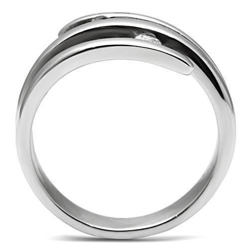 High polished (no plating) Stainless Steel Ring with AAA Grade CZ  in Clear