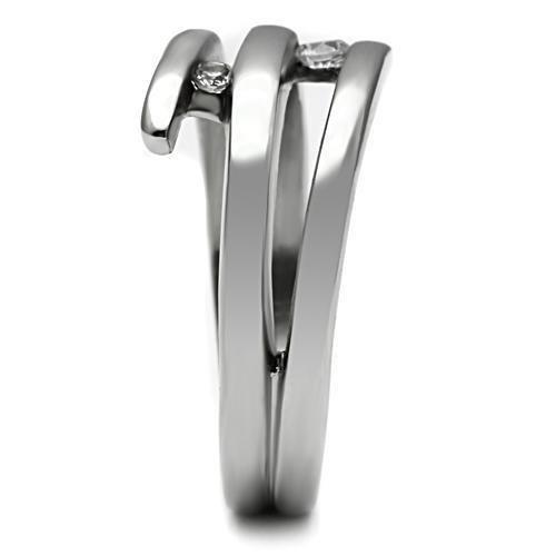 High polished (no plating) Stainless Steel Ring with AAA Grade CZ  in Clear
