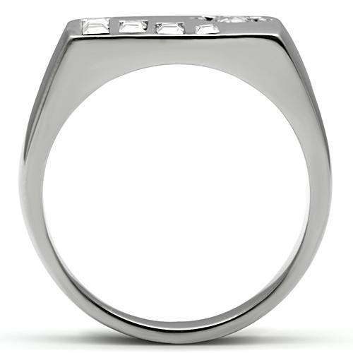 High polished (no plating) Stainless Steel Ring with AAA Grade CZ  in Clear