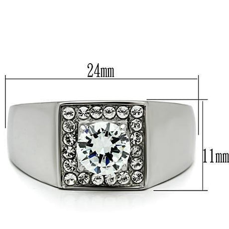 High polished (no plating) Stainless Steel Ring with AAA Grade CZ  in Clear