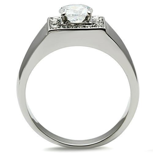 High polished (no plating) Stainless Steel Ring with AAA Grade CZ  in Clear