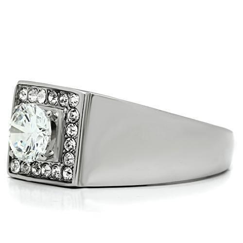 High polished (no plating) Stainless Steel Ring with AAA Grade CZ  in Clear