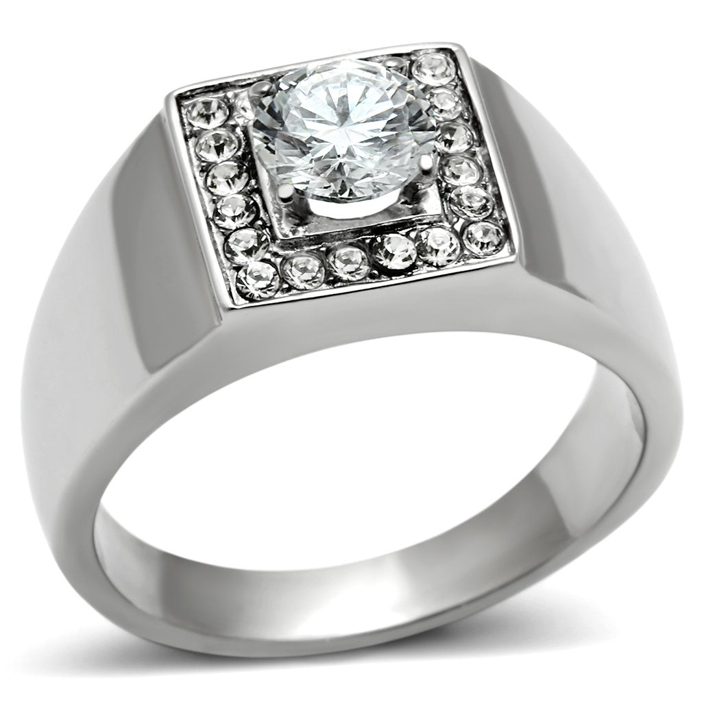 High polished (no plating) Stainless Steel Ring with AAA Grade CZ  in Clear