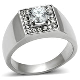 High polished (no plating) Stainless Steel Ring with AAA Grade CZ  in Clear
