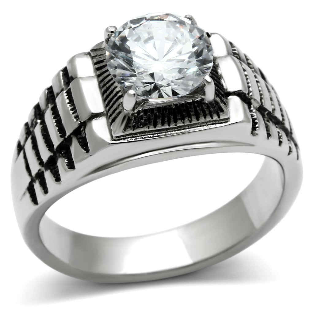 High polished (no plating) Stainless Steel Ring with AAA Grade CZ  in Clear