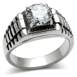 High polished (no plating) Stainless Steel Ring with AAA Grade CZ  in Clear