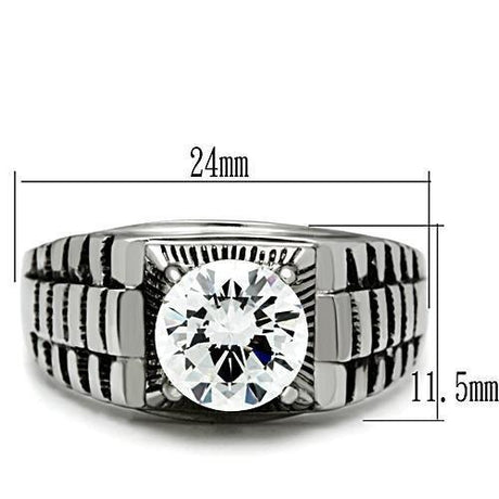 High polished (no plating) Stainless Steel Ring with AAA Grade CZ  in Clear