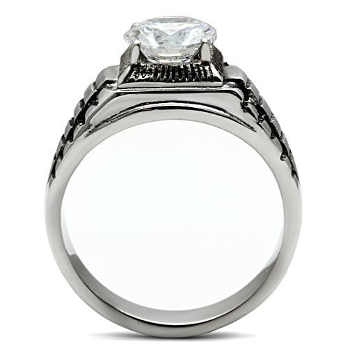 High polished (no plating) Stainless Steel Ring with AAA Grade CZ  in Clear