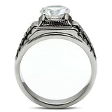 High polished (no plating) Stainless Steel Ring with AAA Grade CZ  in Clear