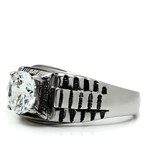 High polished (no plating) Stainless Steel Ring with AAA Grade CZ  in Clear