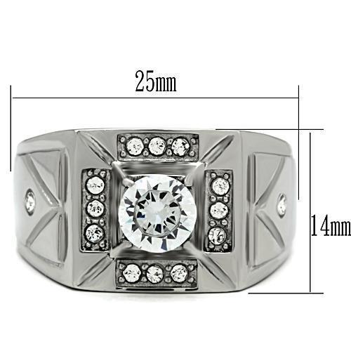 High polished (no plating) Stainless Steel Ring with AAA Grade CZ  in Clear