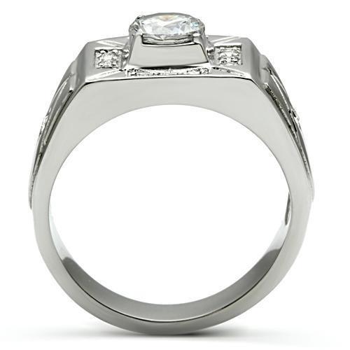 High polished (no plating) Stainless Steel Ring with AAA Grade CZ  in Clear
