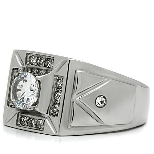 High polished (no plating) Stainless Steel Ring with AAA Grade CZ  in Clear