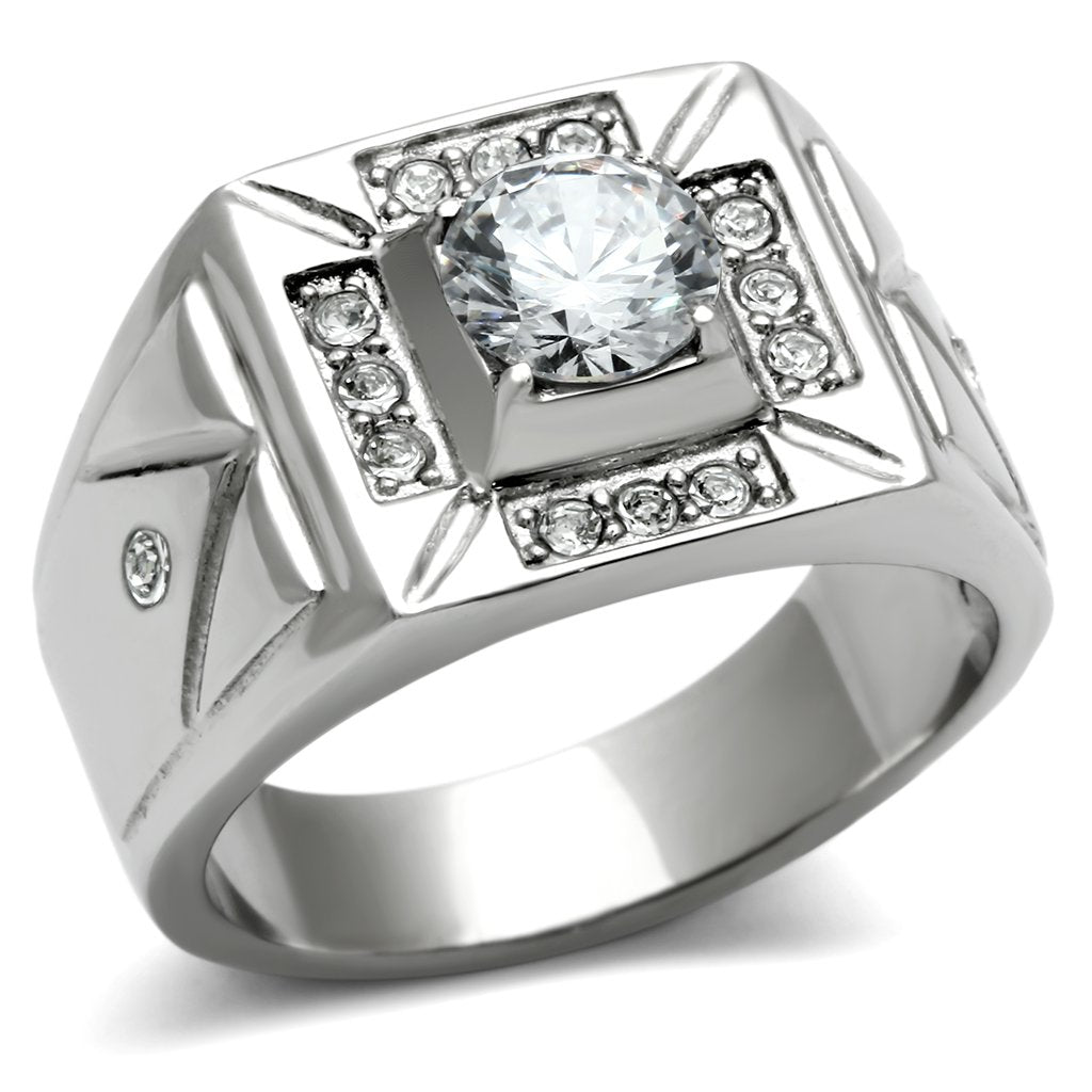 High polished (no plating) Stainless Steel Ring with AAA Grade CZ  in Clear