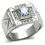 High polished (no plating) Stainless Steel Ring with AAA Grade CZ  in Clear