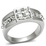 High polished (no plating) Stainless Steel Ring with Top Grade Crystal  in Clear
