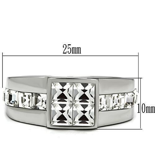 High polished (no plating) Stainless Steel Ring with Top Grade Crystal  in Clear