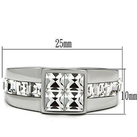 High polished (no plating) Stainless Steel Ring with Top Grade Crystal  in Clear
