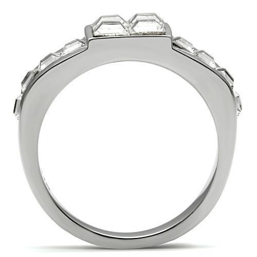 High polished (no plating) Stainless Steel Ring with Top Grade Crystal  in Clear