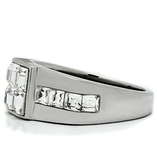 High polished (no plating) Stainless Steel Ring with Top Grade Crystal  in Clear