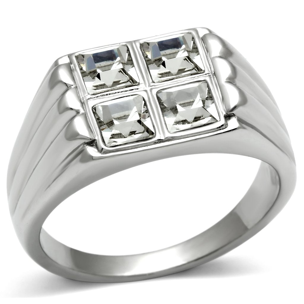 High polished (no plating) Stainless Steel Ring with Top Grade Crystal  in Clear