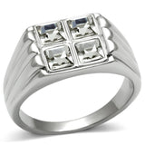 High polished (no plating) Stainless Steel Ring with Top Grade Crystal  in Clear