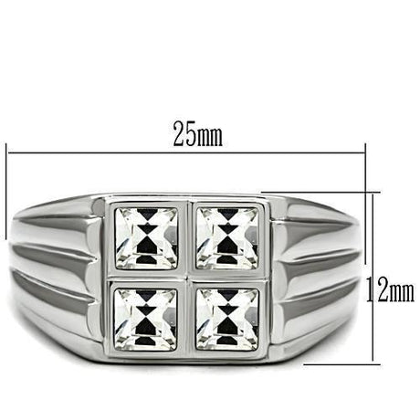 High polished (no plating) Stainless Steel Ring with Top Grade Crystal  in Clear