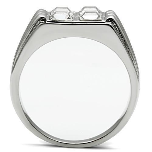 High polished (no plating) Stainless Steel Ring with Top Grade Crystal  in Clear