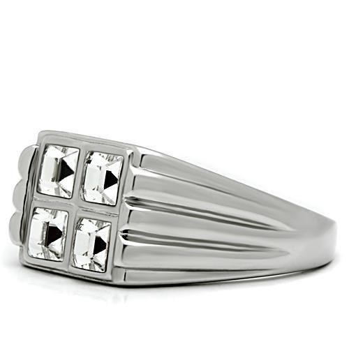 High polished (no plating) Stainless Steel Ring with Top Grade Crystal  in Clear