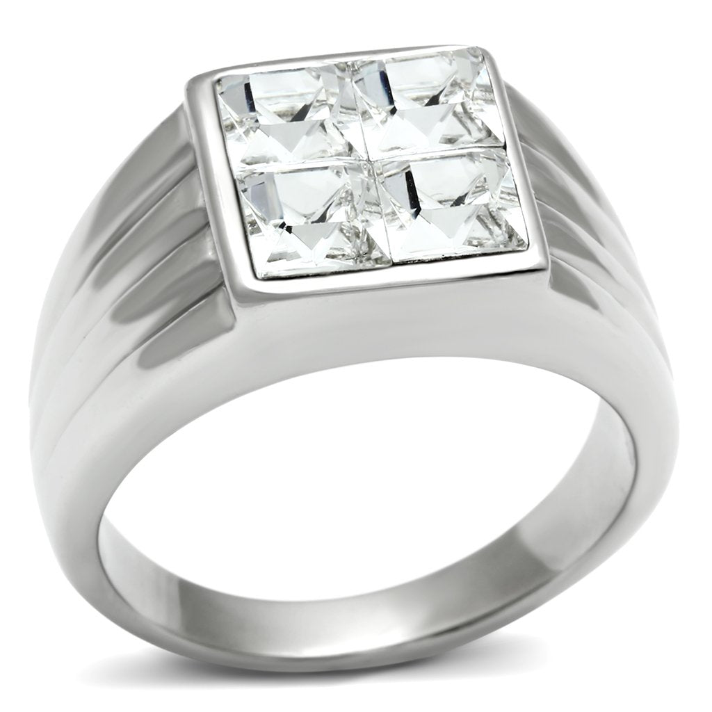 High polished (no plating) Stainless Steel Ring with Top Grade Crystal  in Clear