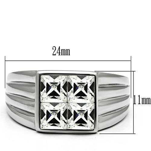 High polished (no plating) Stainless Steel Ring with Top Grade Crystal  in Clear
